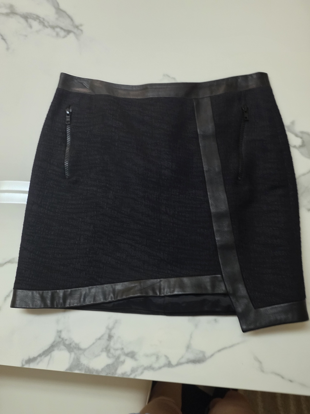 Helmut Lang Black Mini Skirt with Leather Trim